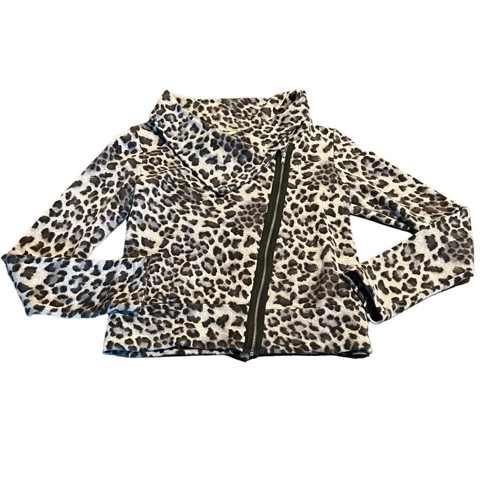 Bordeaux Women’s Grey Tone Animal Print Moto Zip Front Jacket Size Small